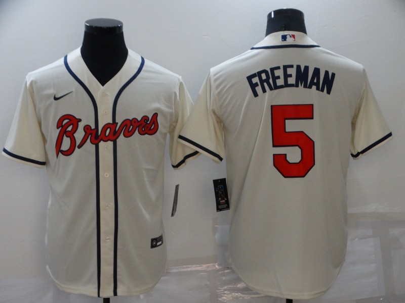 Men's Atlanta Braves Freedie Freeman #5 Beige Jersey
